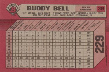 1989 Bowman #229 Buddy Bell Back