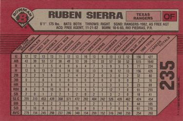 1989 Bowman #235 Ruben Sierra Back