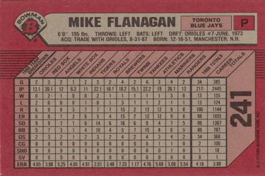 1989 Bowman #241 Mike Flanagan Back