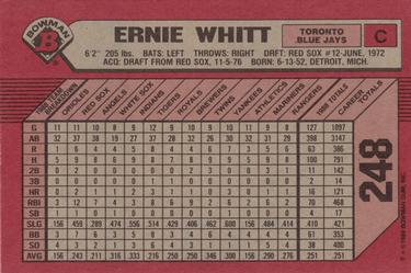 1989 Bowman #248 Ernie Whitt Back