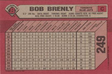 1989 Bowman #249 Bob Brenly Back
