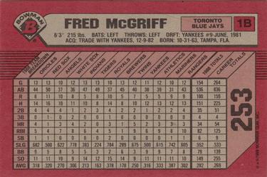 1989 Bowman #253 Fred McGriff Back