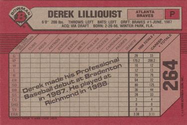 1989 Bowman #264 Derek Lilliquist Back