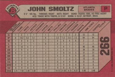 1989 Bowman #266 John Smoltz Back