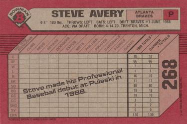1989 Bowman #268 Steve Avery Back