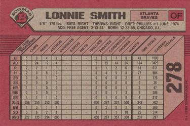 1989 Bowman #278 Lonnie Smith Back