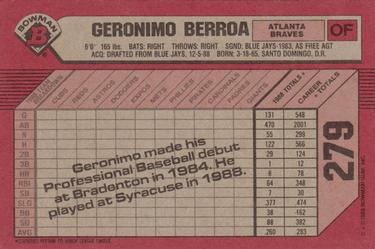 1989 Bowman #279 Geronimo Berroa Back