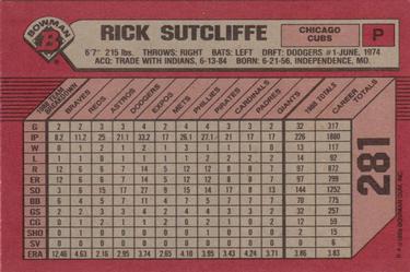 1989 Bowman #281 Rick Sutcliffe Back