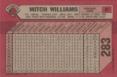 1989 Bowman #283 Mitch Williams Back