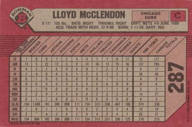 1989 Bowman #287 Lloyd McClendon Back