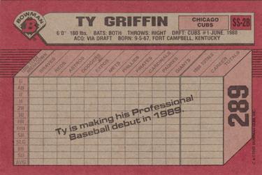 1989 Bowman #289 Ty Griffin Back