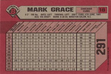 1989 Bowman #291 Mark Grace Back