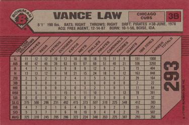 1989 Bowman #293 Vance Law Back