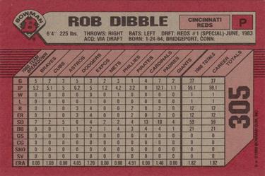 1989 Bowman #305 Rob Dibble Back