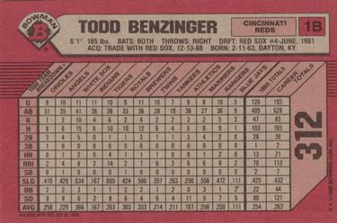 1989 Bowman #312 Todd Benzinger Back