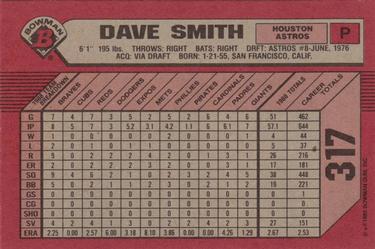 1989 Bowman #317 Dave Smith Back