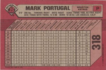 1989 Bowman #318 Mark Portugal Back
