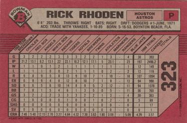 1989 Bowman #323 Rick Rhoden Back