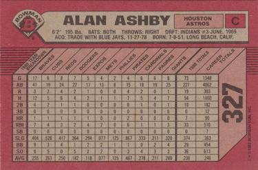 1989 Bowman #327 Alan Ashby Back