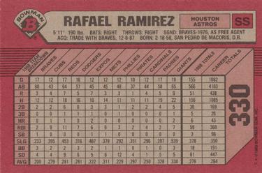 1989 Bowman #330 Rafael Ramirez Back
