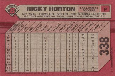1989 Bowman #338 Ricky Horton Back