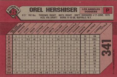 1989 Bowman #341 Orel Hershiser Back