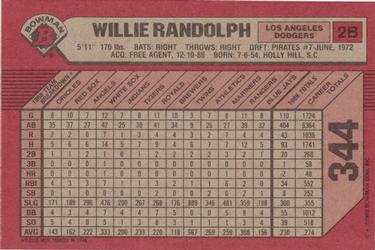 1989 Bowman #344 Willie Randolph Back