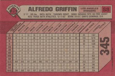 1989 Bowman #345 Alfredo Griffin Back