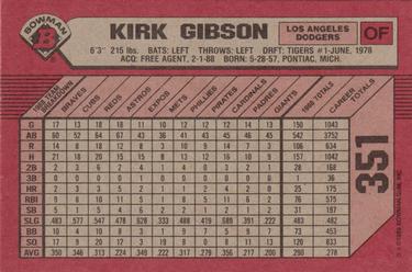 1989 Bowman #351 Kirk Gibson Back