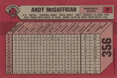 1989 Bowman #356 Andy McGaffigan Back