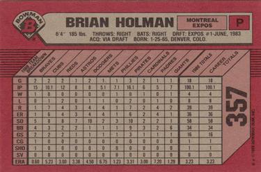 1989 Bowman #357 Brian Holman Back