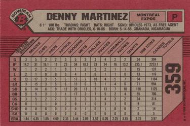 1989 Bowman #359 Denny Martinez Back