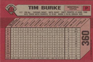 1989 Bowman #360 Tim Burke Back