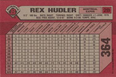 1989 Bowman #364 Rex Hudler Back