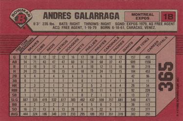 1989 Bowman #365 Andres Galarraga Back