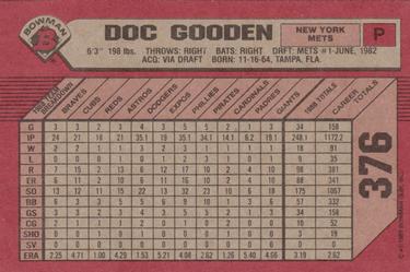 1989 Bowman #376 Doc Gooden Back