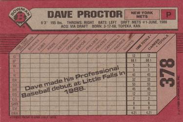 1989 Bowman #378 Dave Proctor Back
