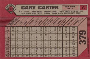 1989 Bowman #379 Gary Carter Back