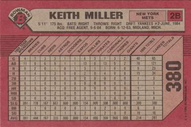 1989 Bowman #380 Keith Miller Back