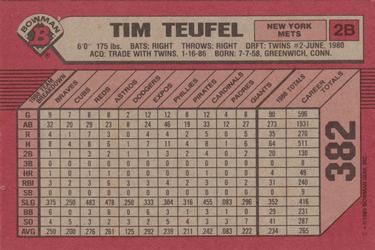 1989 Bowman #382 Tim Teufel Back