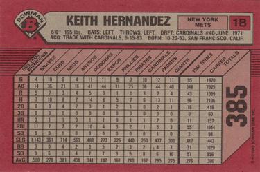 1989 Bowman #385 Keith Hernandez Back