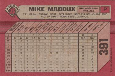 1989 Bowman #391 Mike Maddux Back