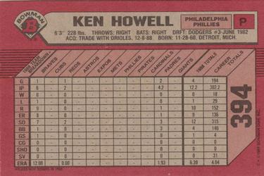 1989 Bowman #394 Ken Howell Back