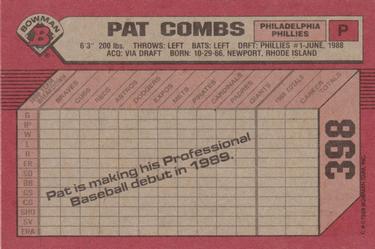 1989 Bowman #398 Pat Combs Back