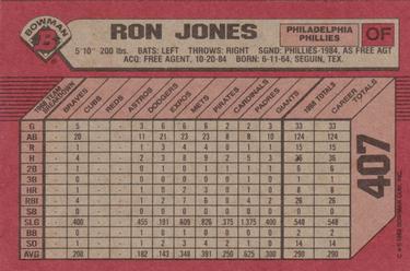 1989 Bowman #407 Ron Jones Back