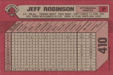 1989 Bowman #410 Jeff Robinson Back