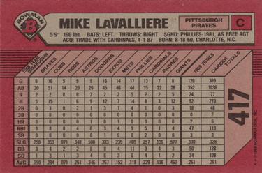 1989 Bowman #417 Mike LaValliere Back