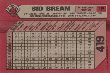 1989 Bowman #419 Sid Bream Back