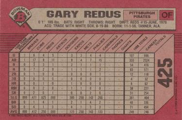 1989 Bowman #425 Gary Redus Back