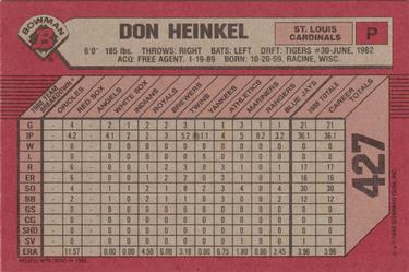 1989 Bowman #427 Don Heinkel Back